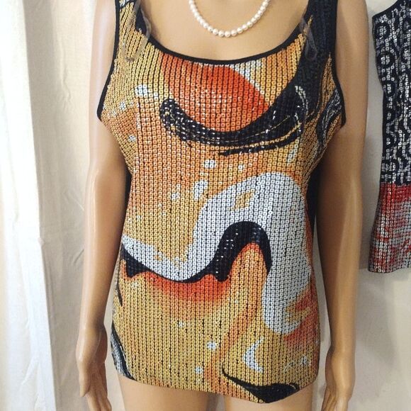 Two Peter Nygard Sequin Tanks, Women's Size Large Multicolor Stretchy Tops - Picture 5 of 9